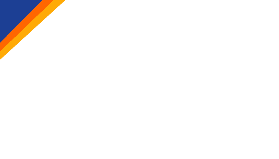 A black background with diagonal stripes in blue, orange, and yellow on the left side.